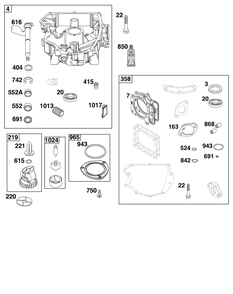 Crankcase Cover/Sump Group Diagram and Parts List for 44U677-0011-B5 400000 - 699999 Briggs and Stratton Engine